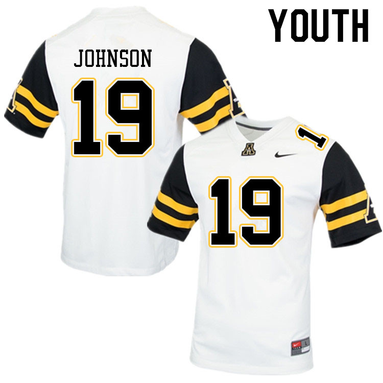 Youth #19 Ethan Johnson Appalachian State Mountaineers College Football Jerseys Sale-White - Click Image to Close